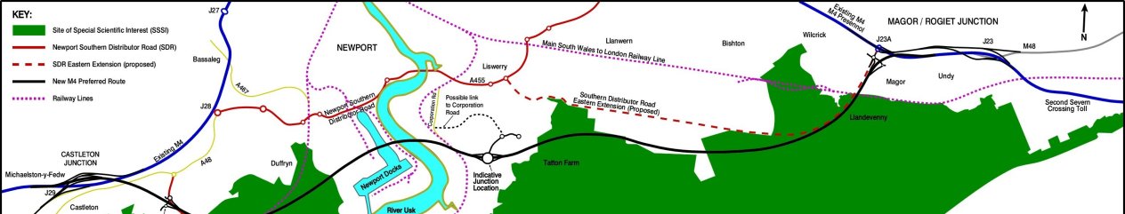Route of proposed Gwent Levels Motorway